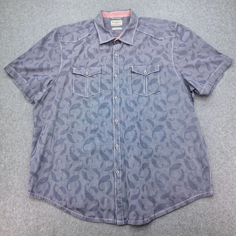 Tommy Bahama Island Modern 2XL Blue Paisley Short‎ Sleeve Button Up Men's Shirt